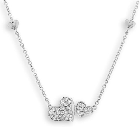 18K White Gold Heart Shape with Pave Setting Diamond Necklace (0.33ct, G-H Color, SI1-SI2 Clarity, 16"+1.5")