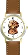 Golden Retriever Dog - WATCHBUDDY&reg; DELUXE TWO-TONE THEME WATCH - Arabic Numbers - Brown Leather Strap-Size-Large ( Men's Size or Jumbo Women's Size )