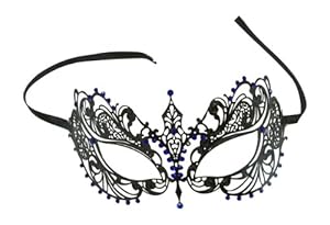 Burlesque Boutique Laser Cut Metal Venetian Pretty Masquerade Mask w/ BLUE Rhinestones