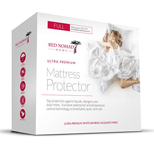 Bamboo Hypoallergenic Mattress Protector by Red Nomad - Breathable Cool Flow Technology for Maximum Circulation & Comfort - Full Size