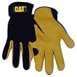 CAT Premium CAT012205M Black/Tan Leather Palm Work Gloves With Gel Padded Palm, Medium