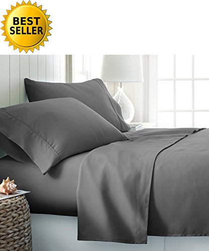 Celine Linen ® Luxury Silky-Soft 1500 Series Wrinkle-Free 4-Piece Bed Sheet Set, Deep Pocket up to 16 inch, King Grey
