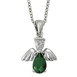 Sterling Silver 5/8 Emerald May Birthstone Angel Wing Necklace on 18 Chain
