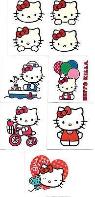"HELLO KITTY"- 9 Temporary Tattoos /Party Favors,,Boat, Balloons, Tricycle