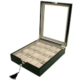 Watch Box Storage for 20 Watches Black Lacquer Finish Inlaid Top Tech Swiss