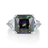 Sterling Silver Ring Princess Cut Mystic Fire Cubic Zirconia CZ Cocktail Right Hand Ring - Ideal Gift For Mother Day, Anniversary, Engagement, Wedding, Birthday, For Her