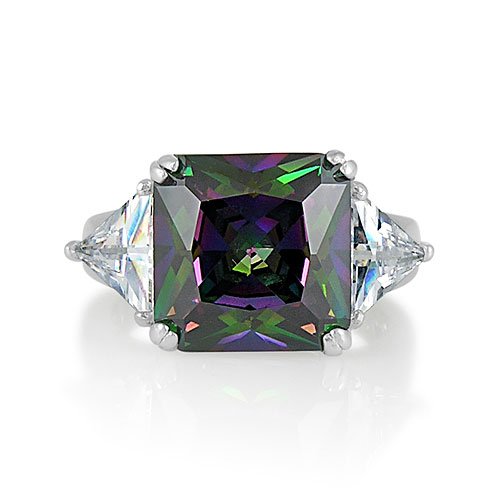 Sterling Silver Ring Princess Cut Mystic Fire Cubic Zirconia CZ Cocktail Right Hand Ring – Ideal Gift For Mother Day, Anniversary, Engagement, Wedding, Birthday, For Her