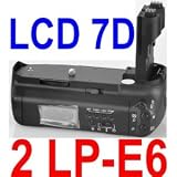 LCD Battery Grip BG-E7 for Canon EOS 7D Camera + 2 LP-E6 Lithium Ion Batteries