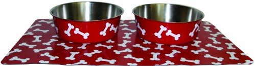 Danazoo Crimson Bone Stay-On Mat with Stainless Steel Bowl