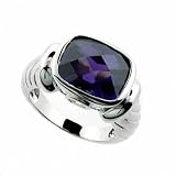 Chunky Simulated Amethyst CZ and Simulated Diamond CZ Sterling Silver Ring