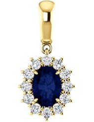 14K Yellow Gold 7.00x5.00mm Oval Cut Sapphire and Diamond Pendant -- LIFETIME WARRANTY