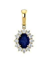 10K Yellow Gold 7.00x5.00mm Oval Cut Sapphire and Diamond Pendant -- LIFETIME WARRANTY
