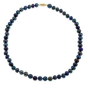 18 Genuine Freshwater Black Pearl Necklace with 14k Gold Filigree Clasp by