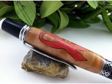 I Support You, Pink Ribbon Breast Cancer Awareness Wood Inlay, Ballpoint Writing Pen