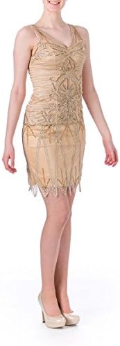 Sue Wong Womens Beaded Knee-Length Cocktail Dress Beige 2