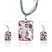 Sterling Silver Foil Red Flower Dichroic Murano Glass Pendant And Earring Jewelry Set Gift
