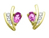 Pink Tourmaline Gemstone and Diamond Earrings in Yellow Gold