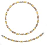 Women's Stainless Steel Tri-Colored Criss-Cross and Hexagon Bracelet and Necklace Set, 17