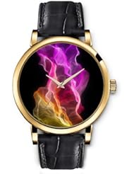 SPRAWL Aanalog Fashion Series Gold Ladies Watches of Genuine Black Leather Strap,Unique Wrist Watch for Women Girls Designed with colorful flame