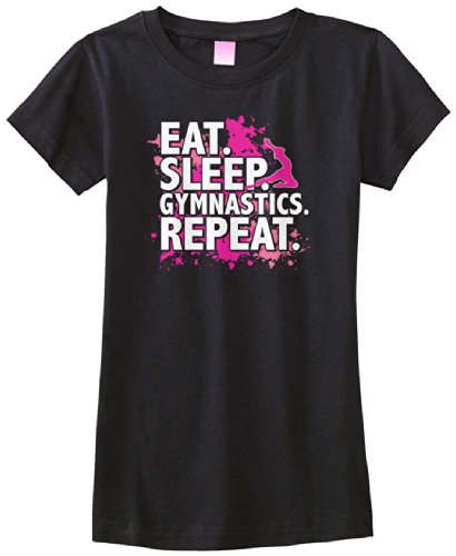 Threadrock Big Girls' Eat Sleep Gymnastics Repeat Fitted T-Shirt M Black