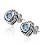 Sterling Silver 5mm Blue Topaz Heart Earrings