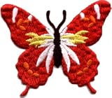 Red, Yellow, Orange, White & Black Beautiful Butterfly - Embroidered Iron On or Sew On Patch
