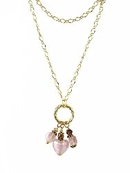 Necklace - N251 - Long Necklace - Firepolished Beads & Pearl Cluster ~ Pink