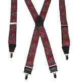 Red Paisley patterned suspenders with dual clips