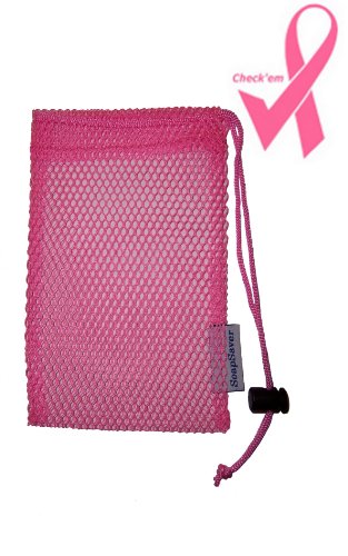 Pink Soap Saver w/ string lock. Hang your favorite or specialty soap on a rope and never drop the soap again.
