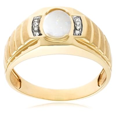 10k Yellow Gold Opal and Diamond Men's Ring
