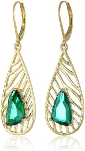 Zebra Pattern Green Glass Gold Plated Earrings