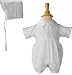 Boys Polycotton Christening Baptism Romper with Pin Tucking and Hat