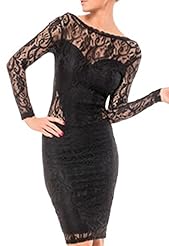 Sexy Long Sleeves Spring Floral Print Embroidered Lace Stretchy Sheer  Dress