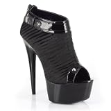 6 Inch Satin Texture Peep Toe Oxfords Spike Heel Sexy Shoes Black