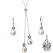 Natural Peach Pink Isabella Cultured Pearl Drop Rose Lariat and Drop Earrings Set in Platinum Overlay CAREFREE Sterling Silver