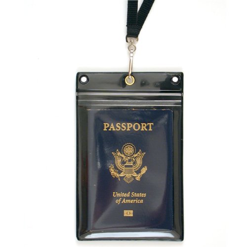 StoreSMART® Sport - Zipper Passport Holder with Lanyard - Clear Plastic Front & Black Plastic Back - SPCR1596ZIPS-1