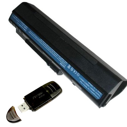 Acer Aspire One Replacement Laptop Notebook Battery fits UM08A31 UM08A51 UM08A71 UM08A72 UM08A73 UM08A74 UM08B31 UM08B71 UM08B72 UM08B73 UM08B74 LC.BTP00.017 LC.BTP00.018 934T2780F w/ a USB 2.0 SD Card Reader as a free gift [ 7200mAh 9 cells Black ]
