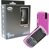 Combo of Black Pama Juno Bluetooth Headset and Magenta Silicone Skin Cover Case for Blackberry Curve 8330 8300 8320 8310