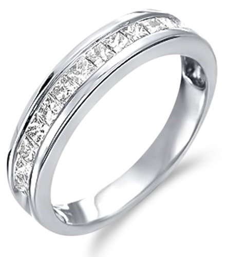 14k White Gold Diamond Classic Traditional Wedding Anniversary Band Ladies Womens Invisible Channel Set Princess Cut Diamond Ring (1/4 cttw, G - H Color, SI Clarity)