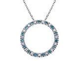 Blue and White Diamond Circle Pendant 1/3 Carat (ctw) in 14K White Gold with Chain