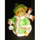 Cherished Teddies Annual Figurine/Ornament, Dated 2008 Is An Bear Wearing a green coat with bronw dangling mittens #4010089