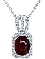 14K White Gold Cushion Cut Ruby And Round Diamond Pendant (GIA Certificate)