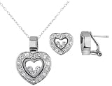 Sterling Silver White Cubic Zirconia (CZ) Earrings and Pendant Heart Set
