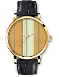 SPRAWL Aanalog Fashion Series Gold Ladies Watches of Genuine Black Leather Strap,Unique Wrist Watch for Women Girls Designed with Light blue bars and cafes