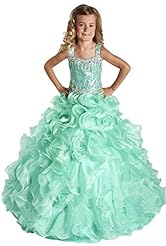 Girls Full Length Corset   Waistline Crystals Sequined  Lace Crystal  Organza  Ball Gown Pageant Dress/Party Dress  With Ruffles