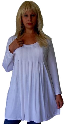 WHITE LYCRA PLEATED BABY DOLL SHIRT TOP - FITS 
