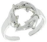 Sterling Silver Triple Dolphin Adjustable (Size 3 to 6) Toe Ring / Kid's Ring, 1/2 in. (12mm) wide