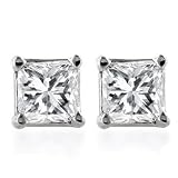 14K White Gold Princess Diamond Stud Earrings 1/2 CT (0.50 cttw, H-I Color, SI2 Clarity)