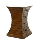 EXP Handmade Asian furniture- Contemporary 18" Concave Design Teak Wood Accent End Table - 4 Drawers