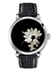 SPRAWL Aanalog Fashion Series Silver Ladies Watches of Genuine Black Leather Strap,Unique Wrist Watch for Women Girls Designed with white flower